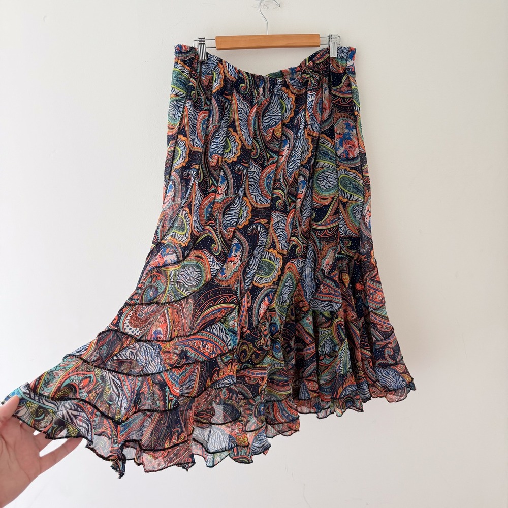 Art To Wear Paisley Skirt XL Colorful Bohemian Gypsy Festival Maxi Skirt